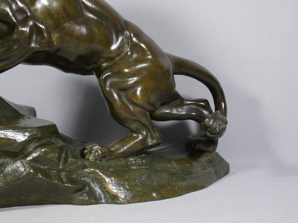 The Lion, A Large Bronze Animal Sculpture Signed Nérin, Early 20th Century-photo-4
