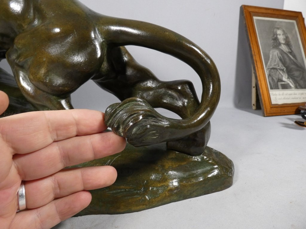 The Lion, A Large Bronze Animal Sculpture Signed Nérin, Early 20th Century-photo-4