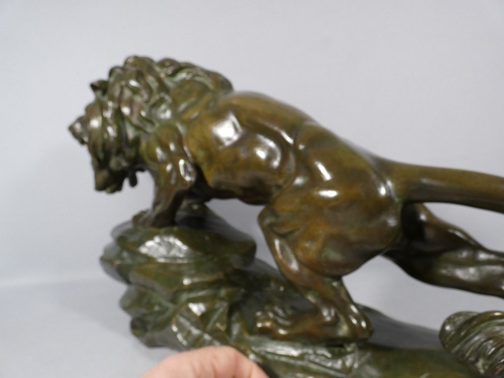 The Lion, A Large Bronze Animal Sculpture Signed Nérin, Early 20th Century-photo-5