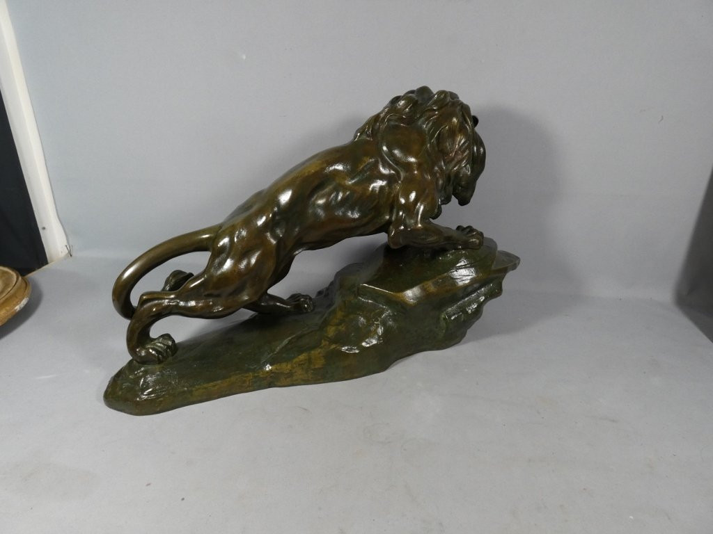 The Lion, A Large Bronze Animal Sculpture Signed Nérin, Early 20th Century-photo-6