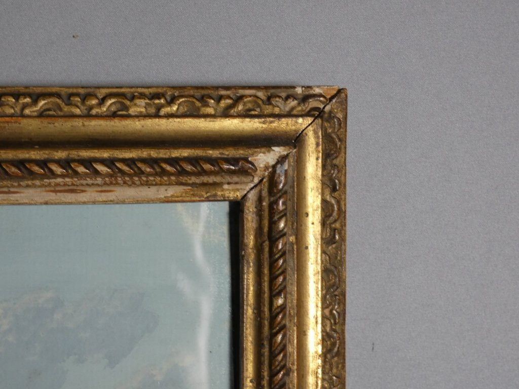 Gouache fin XVIII ème siècle, tableau personnages jouant dans paysage bucolique-photo-5