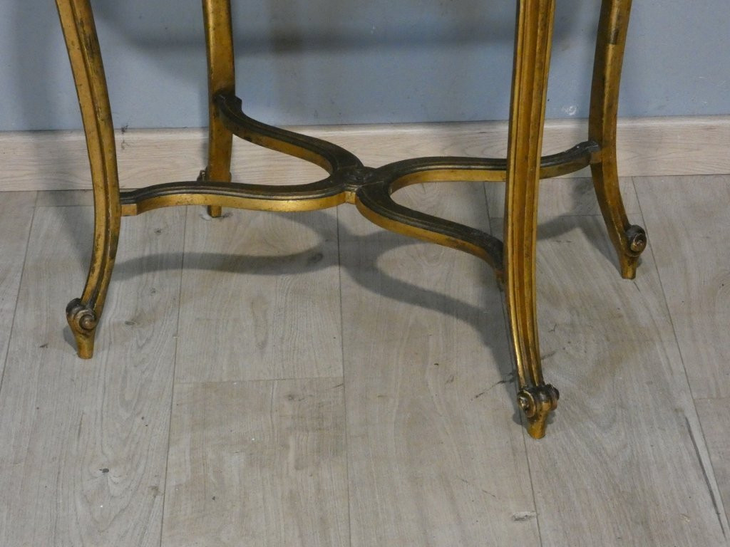 Table de milieu, guéridon de style Louis XV en bois doré et marbre, époque 1900-photo-4