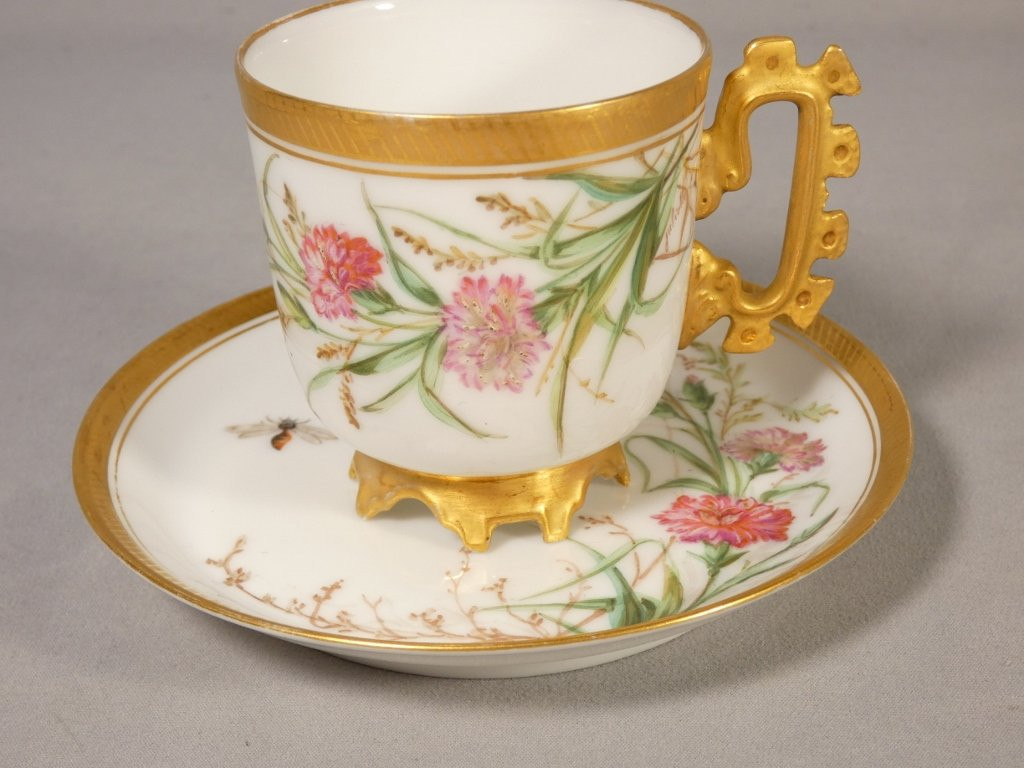 Limoges Porcelain Collector's Cup, Hand-painted With Carnation Flowers, 19th Century -photo-1