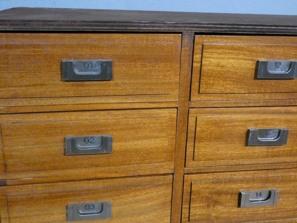 Meuble de métier à 66 tiroirs, magasin, mercerie, rangement, façade acajou, époque 1960-photo-2