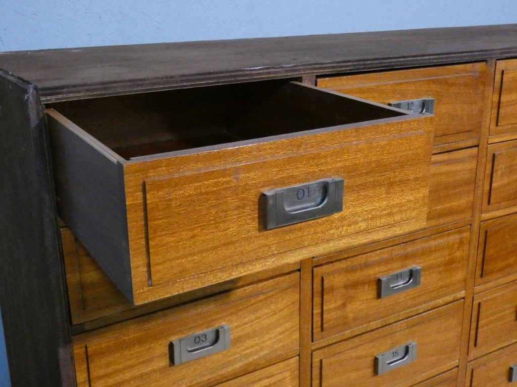 Meuble de métier à 66 tiroirs, magasin, mercerie, rangement, façade acajou, époque 1960-photo-3