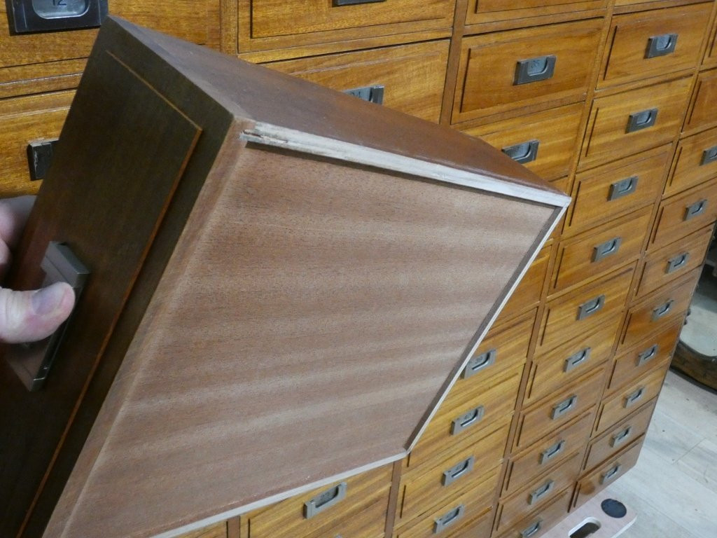 Meuble de métier à 66 tiroirs, magasin, mercerie, rangement, façade acajou, époque 1960-photo-3