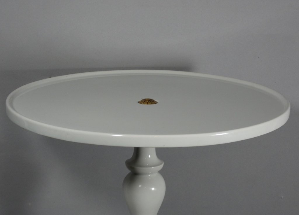 White Porcelain Pedestal Table From Limoges, Louis XV Style, Circa 1960-photo-2