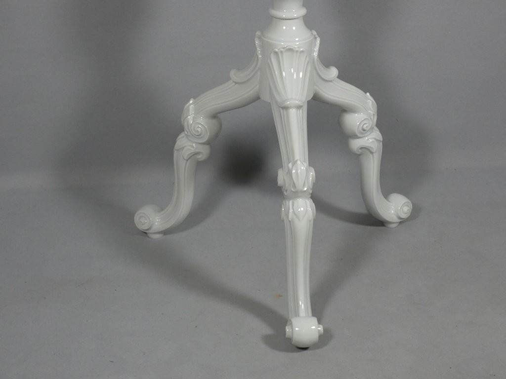 White Porcelain Pedestal Table From Limoges, Louis XV Style, Circa 1960-photo-4