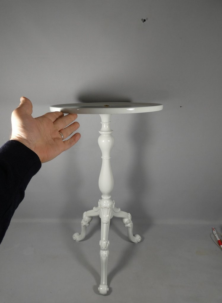 White Porcelain Pedestal Table From Limoges, Louis XV Style, Circa 1960-photo-2