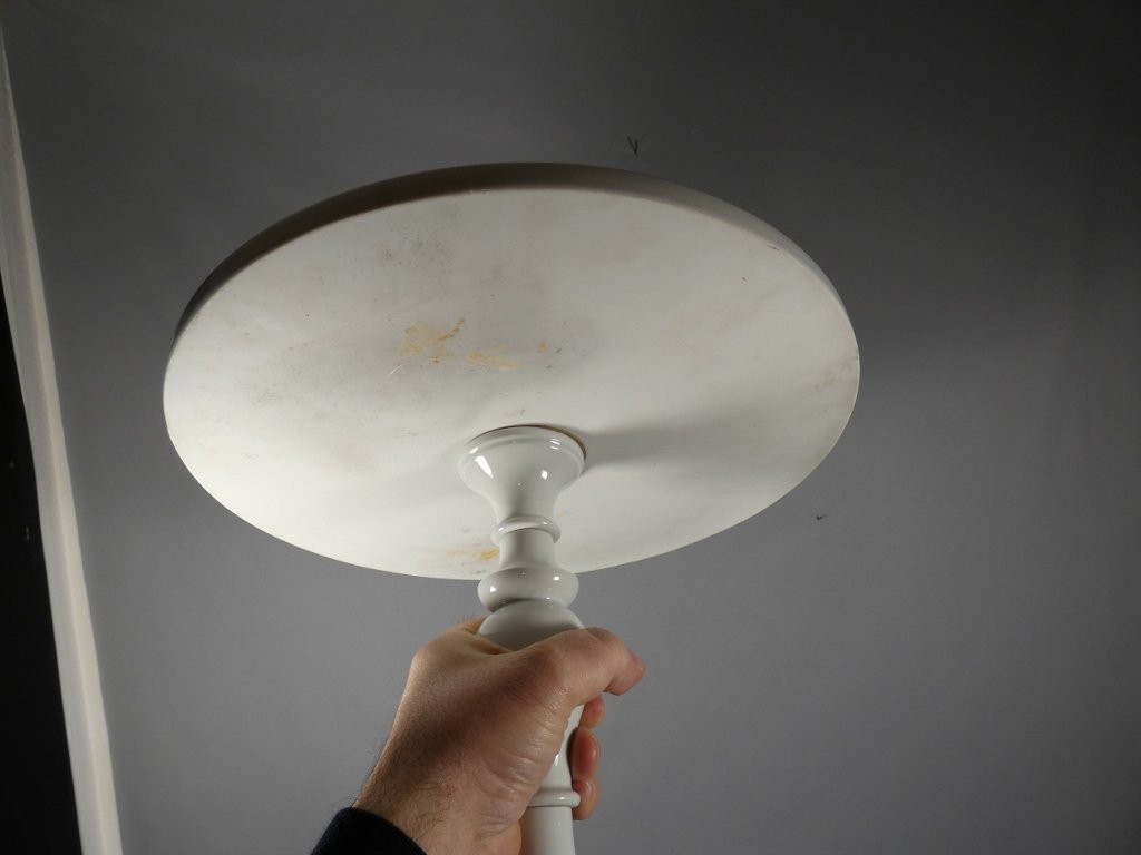 White Porcelain Pedestal Table From Limoges, Louis XV Style, Circa 1960-photo-5