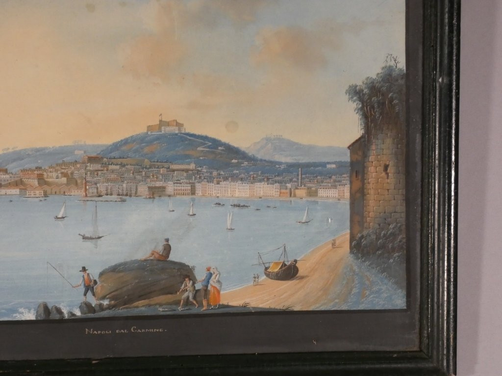 Gouache napolitaine, Napoli dal Carmine, vue de la baie de Naples, &eacute;poque XIX &egrave;me si&egrave;cle-photo-3