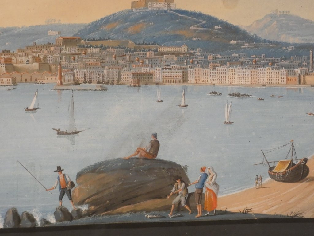 Gouache napolitaine, Napoli dal Carmine, vue de la baie de Naples, &eacute;poque XIX &egrave;me si&egrave;cle-photo-4