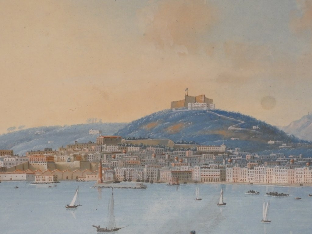 Gouache napolitaine, Napoli dal Carmine, vue de la baie de Naples, &eacute;poque XIX &egrave;me si&egrave;cle-photo-1