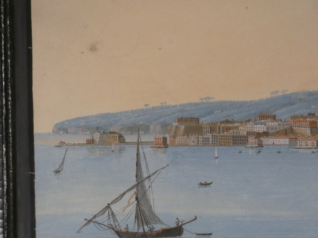 Gouache napolitaine, Napoli dal Carmine, vue de la baie de Naples, &eacute;poque XIX &egrave;me si&egrave;cle-photo-2