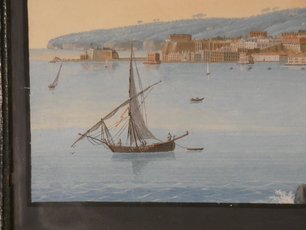 Gouache napolitaine, Napoli dal Carmine, vue de la baie de Naples, &eacute;poque XIX &egrave;me si&egrave;cle-photo-3