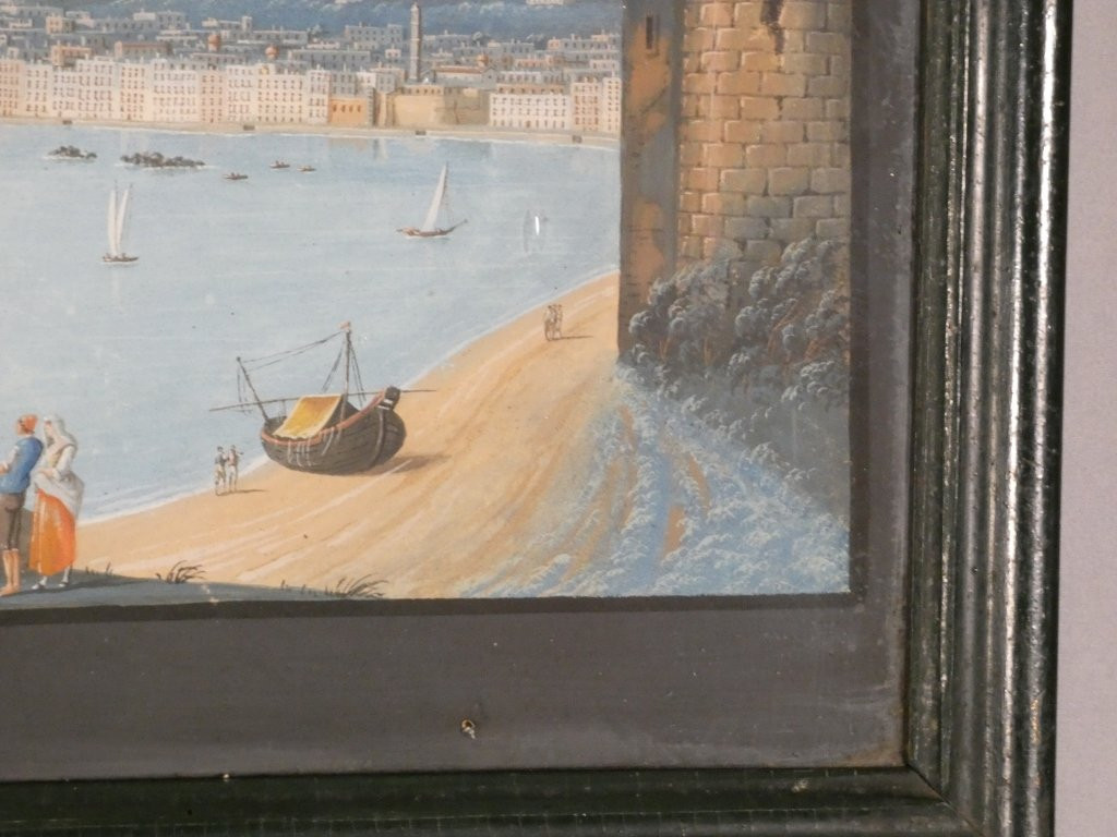 Gouache napolitaine, Napoli dal Carmine, vue de la baie de Naples, &eacute;poque XIX &egrave;me si&egrave;cle-photo-4