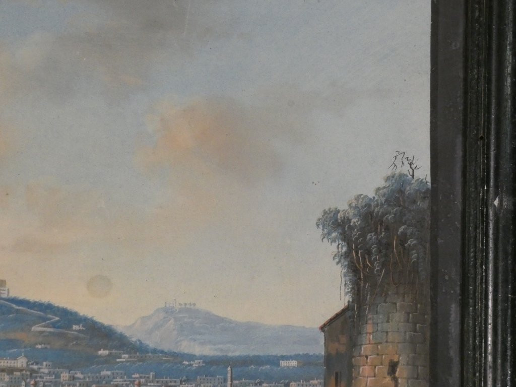 Gouache napolitaine, Napoli dal Carmine, vue de la baie de Naples, &eacute;poque XIX &egrave;me si&egrave;cle-photo-5