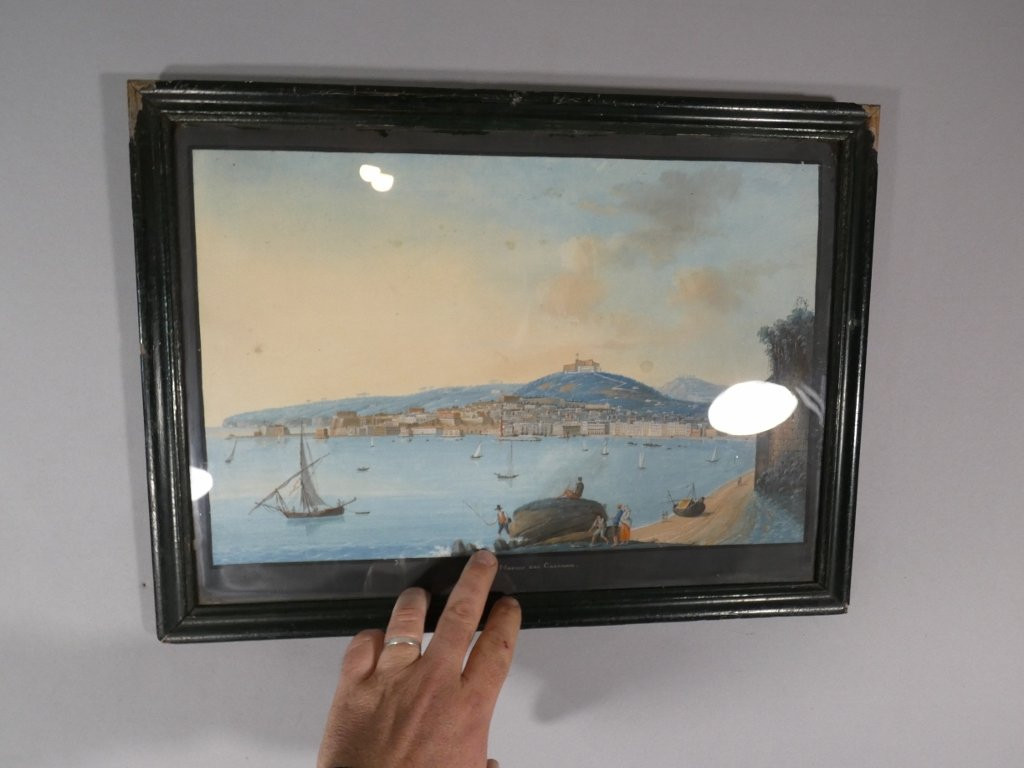 Gouache napolitaine, Napoli dal Carmine, vue de la baie de Naples, &eacute;poque XIX &egrave;me si&egrave;cle-photo-7