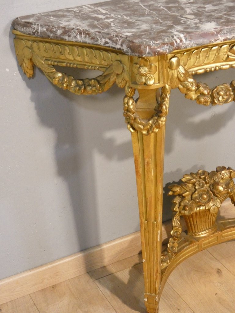 Carved And Gilded Wooden Console Table From The Early Louis XVI Period, 18th Century-photo-2