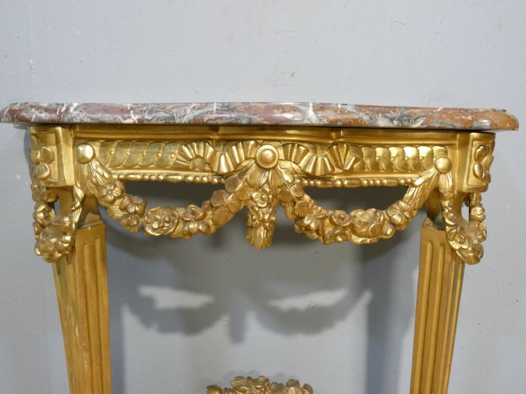 Carved And Gilded Wooden Console Table From The Early Louis XVI Period, 18th Century-photo-4