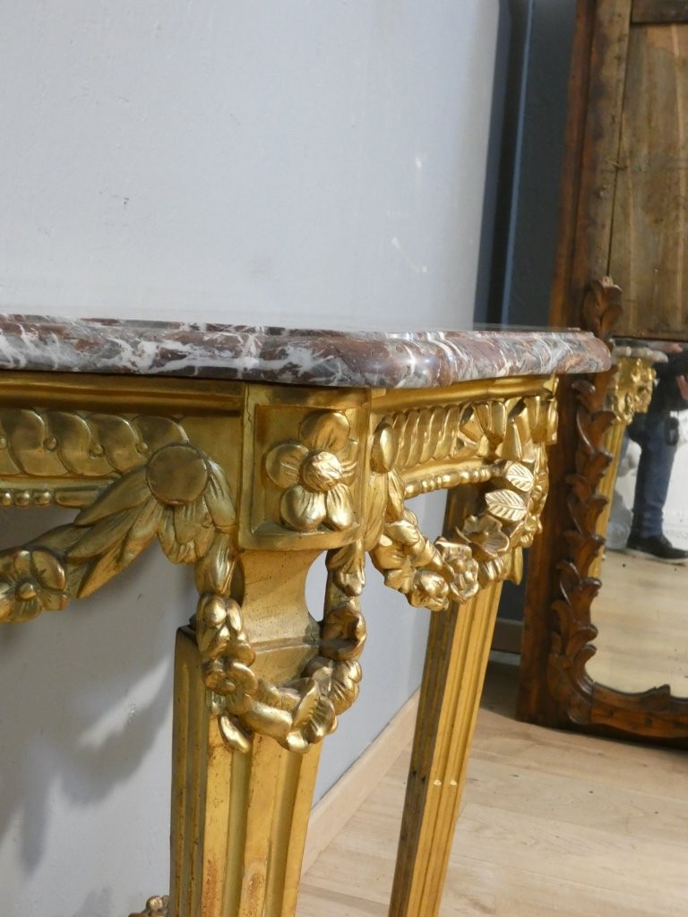 Carved And Gilded Wooden Console Table From The Early Louis XVI Period, 18th Century-photo-1