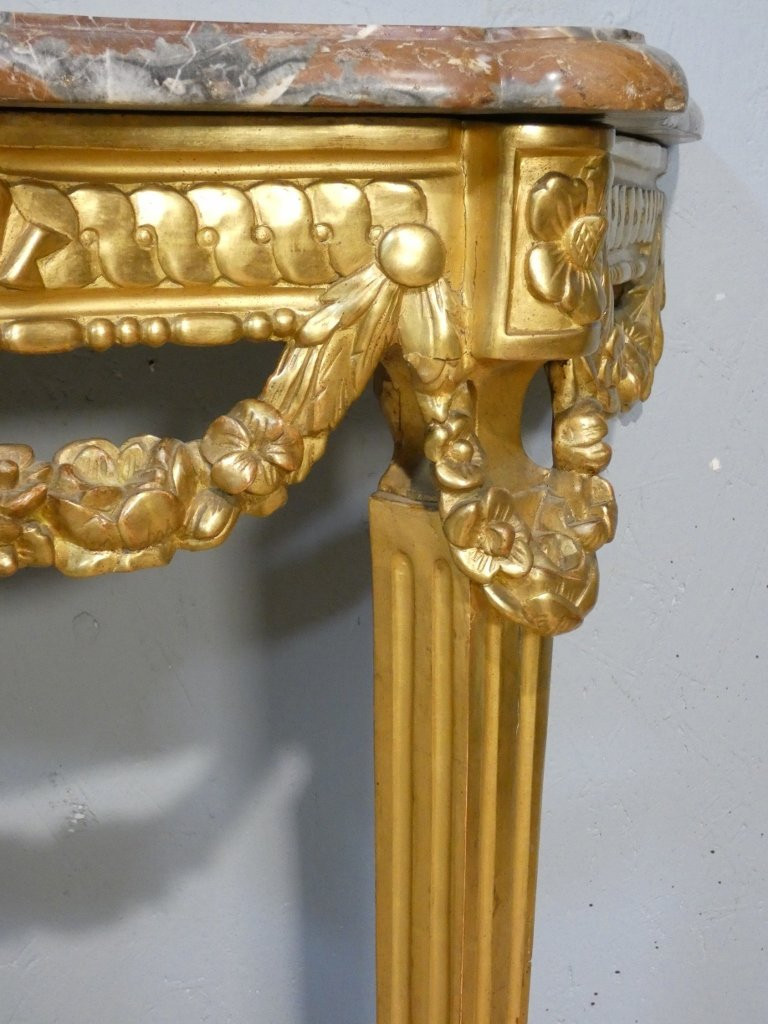 Carved And Gilded Wooden Console Table From The Early Louis XVI Period, 18th Century-photo-4