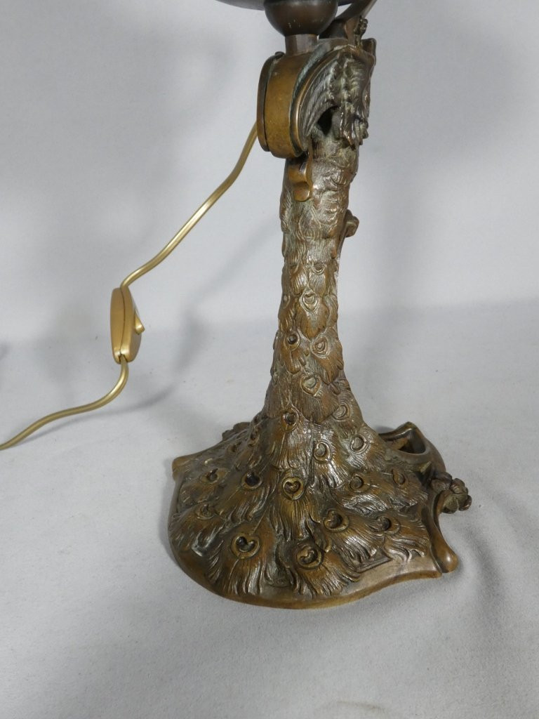 The Peacock, A Patinated Bronze Lamp From The Art Nouveau Period, Circa 1900-photo-4