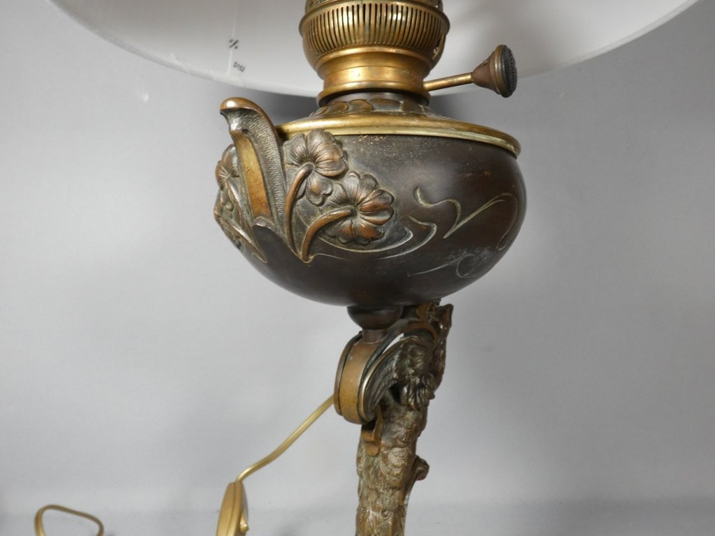 The Peacock, A Patinated Bronze Lamp From The Art Nouveau Period, Circa 1900-photo-1