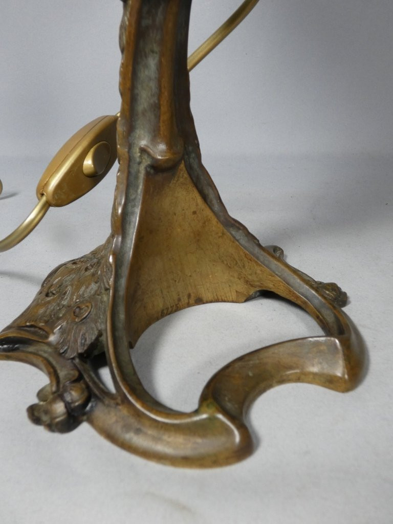The Peacock, A Patinated Bronze Lamp From The Art Nouveau Period, Circa 1900-photo-3