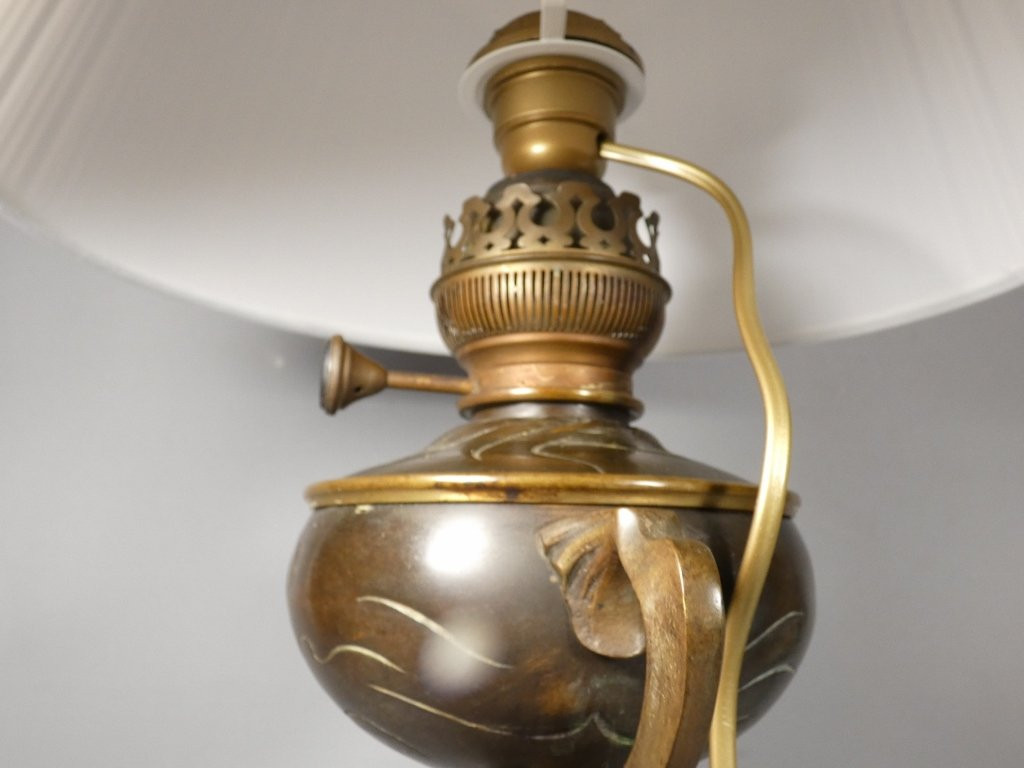 The Peacock, A Patinated Bronze Lamp From The Art Nouveau Period, Circa 1900-photo-5