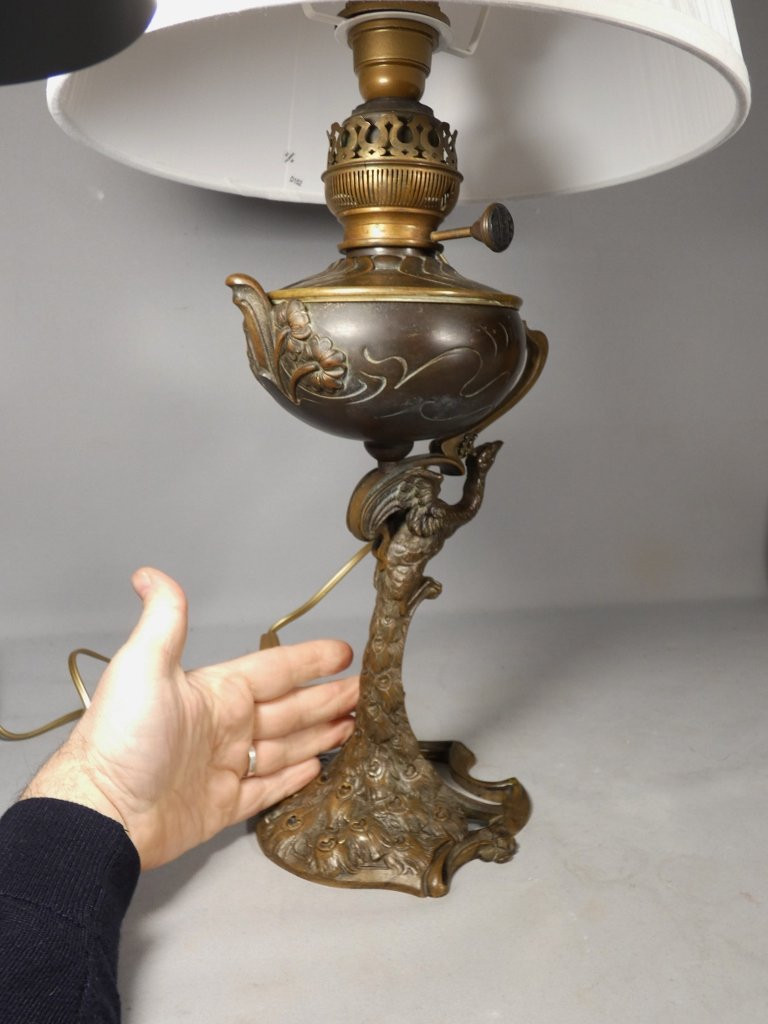 The Peacock, A Patinated Bronze Lamp From The Art Nouveau Period, Circa 1900-photo-8