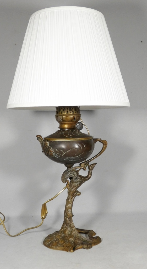 The Peacock, A Patinated Bronze Lamp From The Art Nouveau Period, Circa 1900