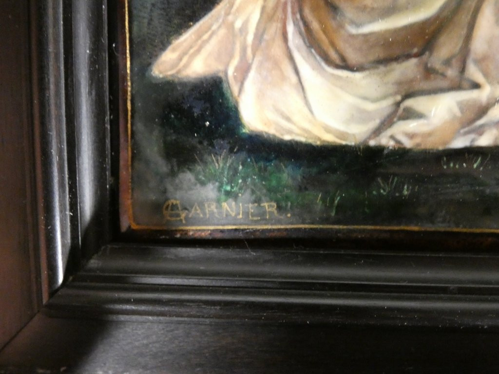 Étienne Marie Alfred Garnier, émail d'après Le Titien, Amour Sacré Amour Profane, époque XIX è-photo-2