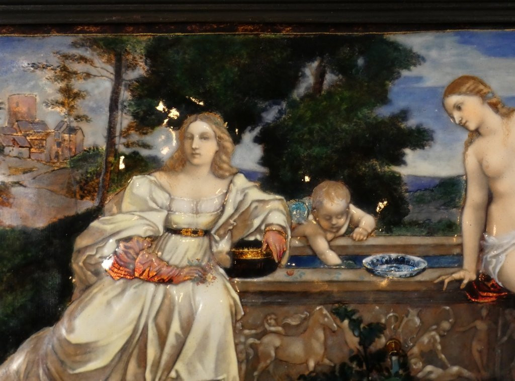 Étienne Marie Alfred Garnier, émail d'après Le Titien, Amour Sacré Amour Profane, époque XIX è-photo-7