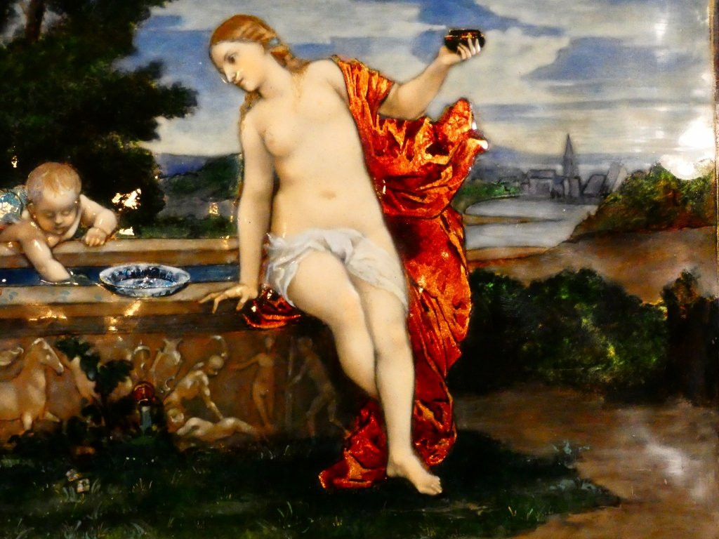 Étienne Marie Alfred Garnier, émail d'après Le Titien, Amour Sacré Amour Profane, époque XIX è-photo-8