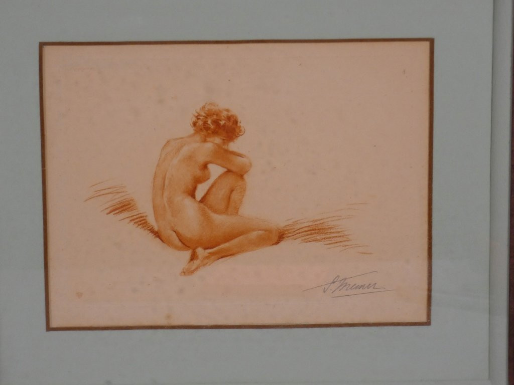 Simone Meunier (1890-1937), Pair Of Sanguine Engravings, Women, Art Deco Pin-up, 1930-photo-4