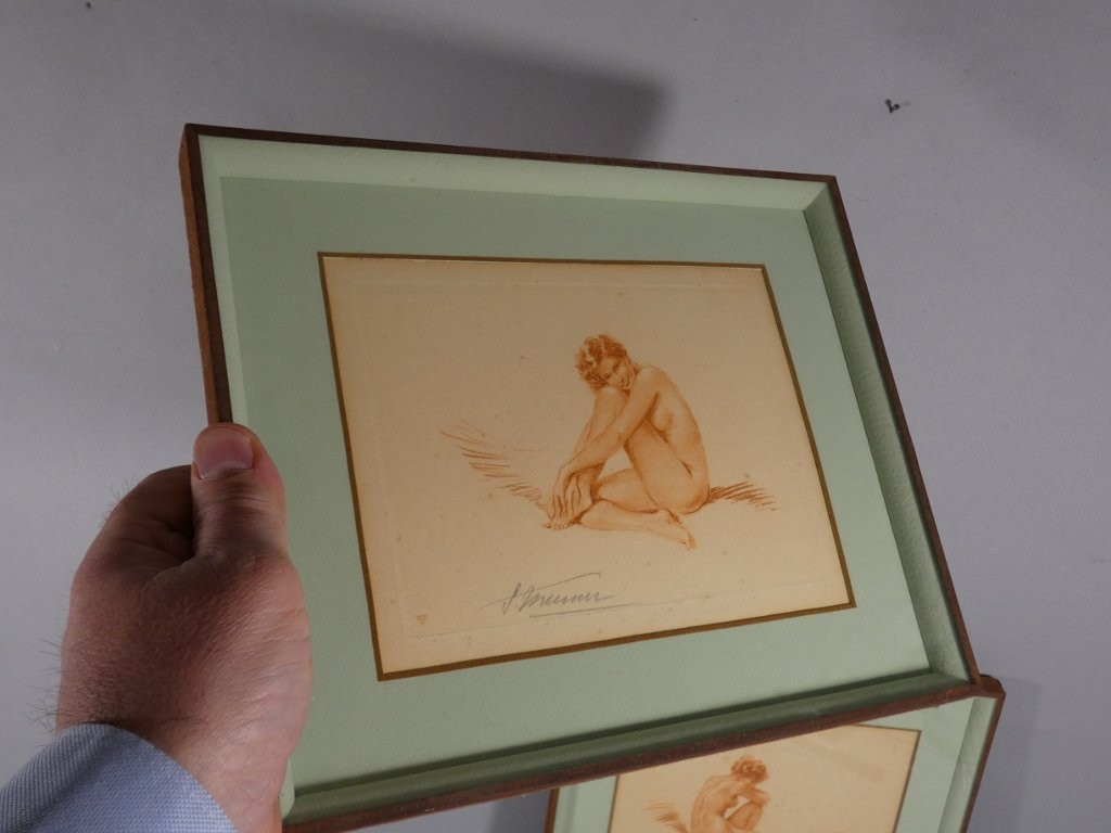 Simone Meunier (1890-1937), Pair Of Sanguine Engravings, Women, Art Deco Pin-up, 1930-photo-2