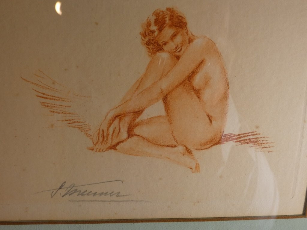 Simone Meunier (1890-1937), Pair Of Sanguine Engravings, Women, Art Deco Pin-up, 1930-photo-5