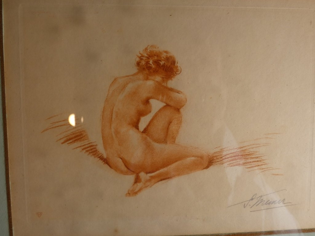 Simone Meunier (1890-1937), Pair Of Sanguine Engravings, Women, Art Deco Pin-up, 1930-photo-6