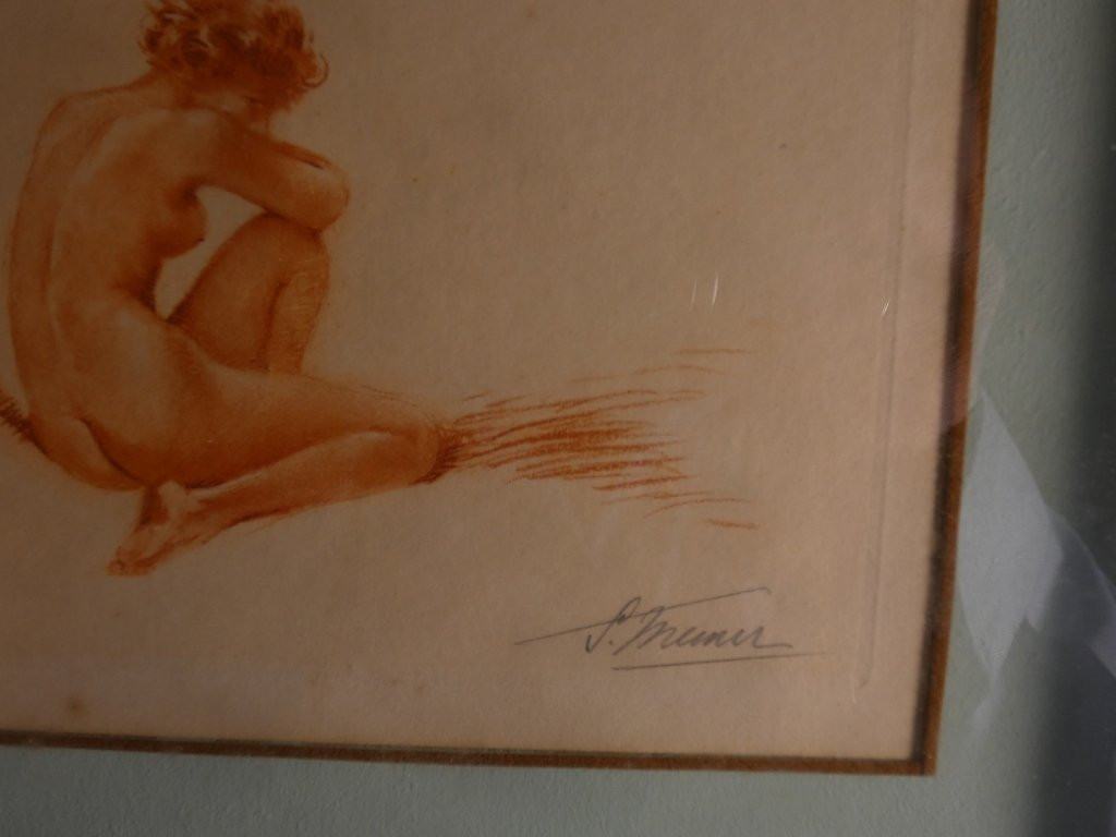 Simone Meunier (1890-1937), Pair Of Sanguine Engravings, Women, Art Deco Pin-up, 1930-photo-7