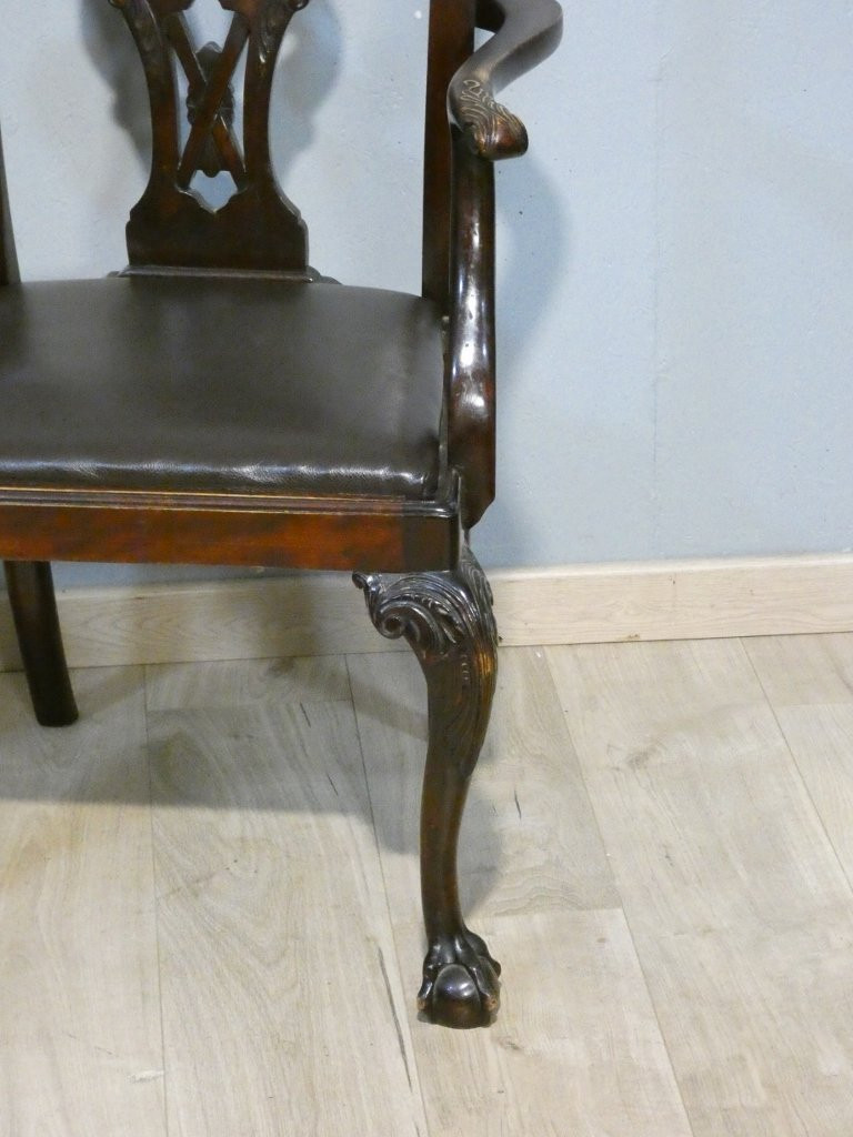 Pair Of English Chippendale Armchairs In Mahogany, Early 20th Century-photo-2