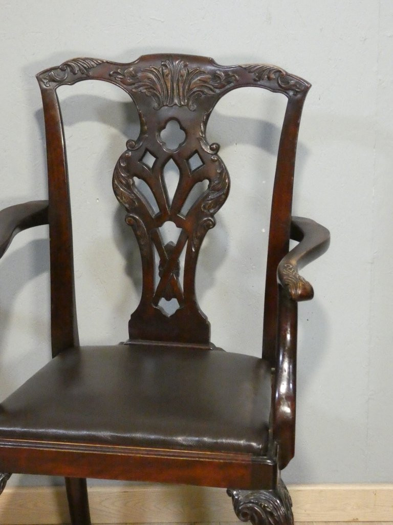 Pair Of English Chippendale Armchairs In Mahogany, Early 20th Century-photo-3