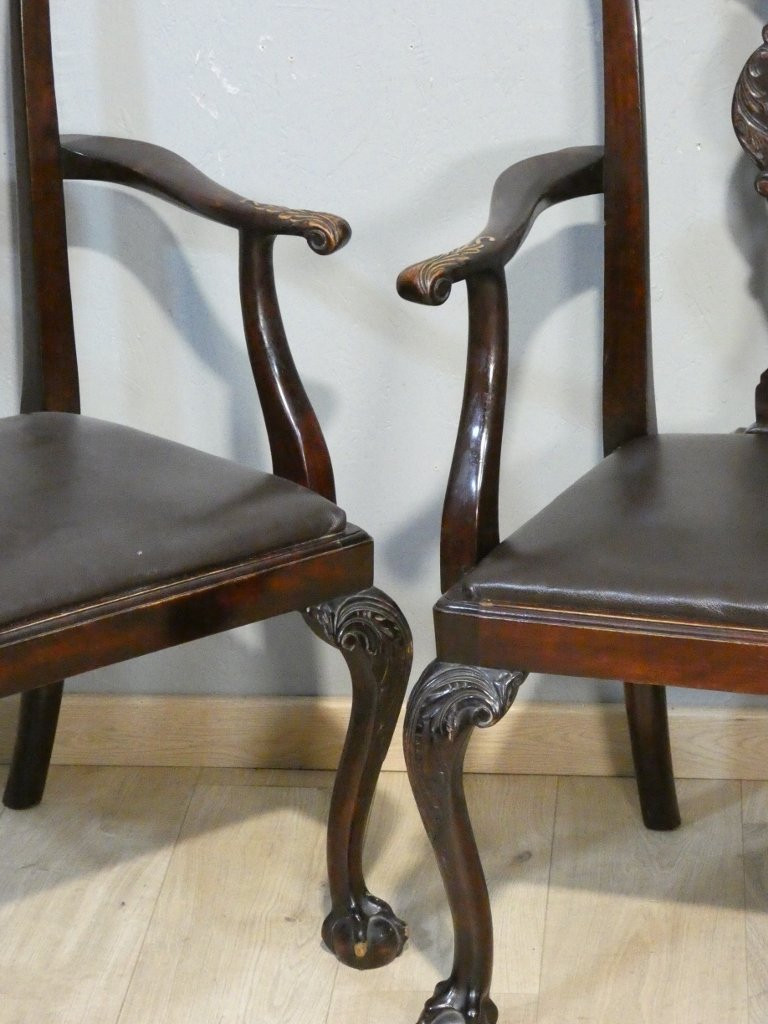 Pair Of English Chippendale Armchairs In Mahogany, Early 20th Century-photo-4