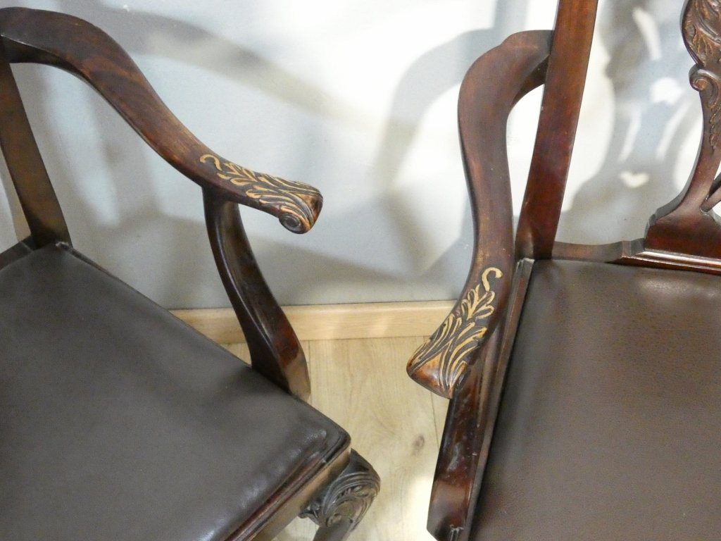 Pair Of English Chippendale Armchairs In Mahogany, Early 20th Century-photo-1