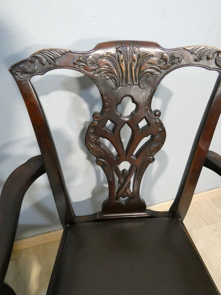 Pair Of English Chippendale Armchairs In Mahogany, Early 20th Century-photo-3