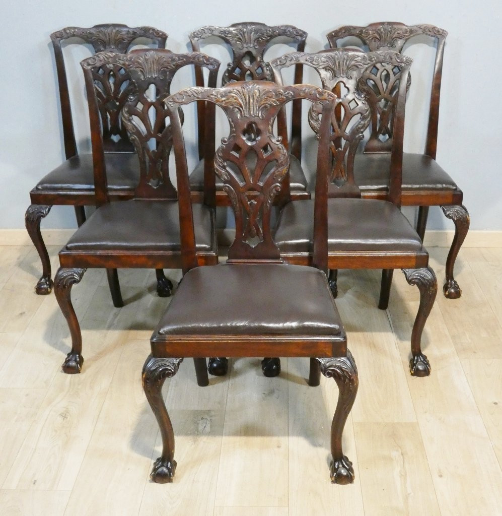 Pair Of English Chippendale Armchairs In Mahogany, Early 20th Century-photo-6
