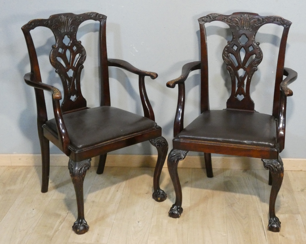 Pair Of English Chippendale Armchairs In Mahogany, Early 20th Century