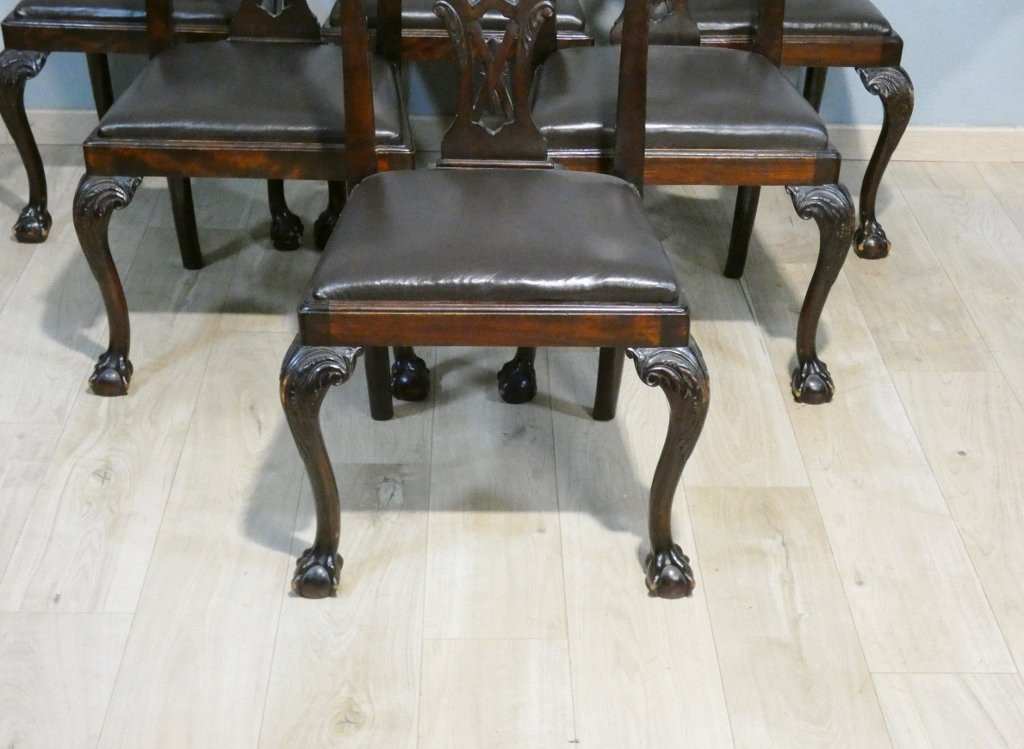 6 English Chippendale Dining Chairs In Mahogany, Early 20th Century-photo-3
