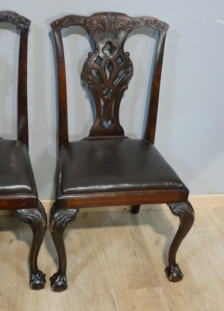 6 English Chippendale Dining Chairs In Mahogany, Early 20th Century-photo-4