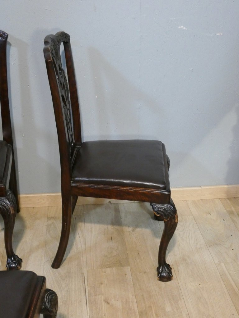 6 English Chippendale Dining Chairs In Mahogany, Early 20th Century-photo-1
